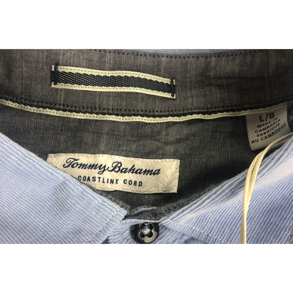 Tommy Bahama Mens Coastline Cord Corduroy Shirt Large Long Sleeve Flip Cuff Blue - Picture 2 of 9